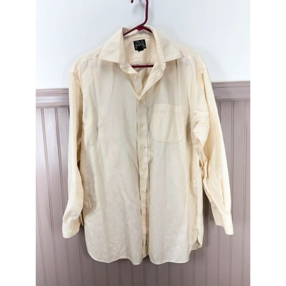 Jos A Bank Signature Collection Dress Shirt Mens 16-33 Cream / Ivory 100% Cotton